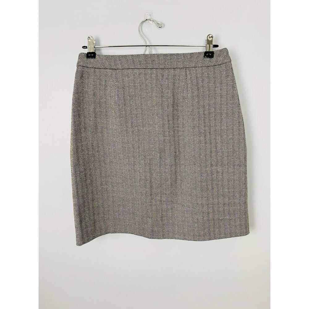 Talbots Size 4P Knee Length Black White Skirt, Cotton Blend Herringbone Career - Picture 2 of 8